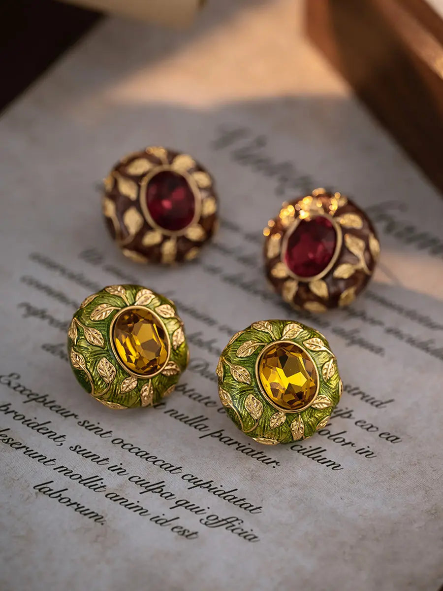 Vintage Women Leaf Copper Round Earrings Ada Fashion