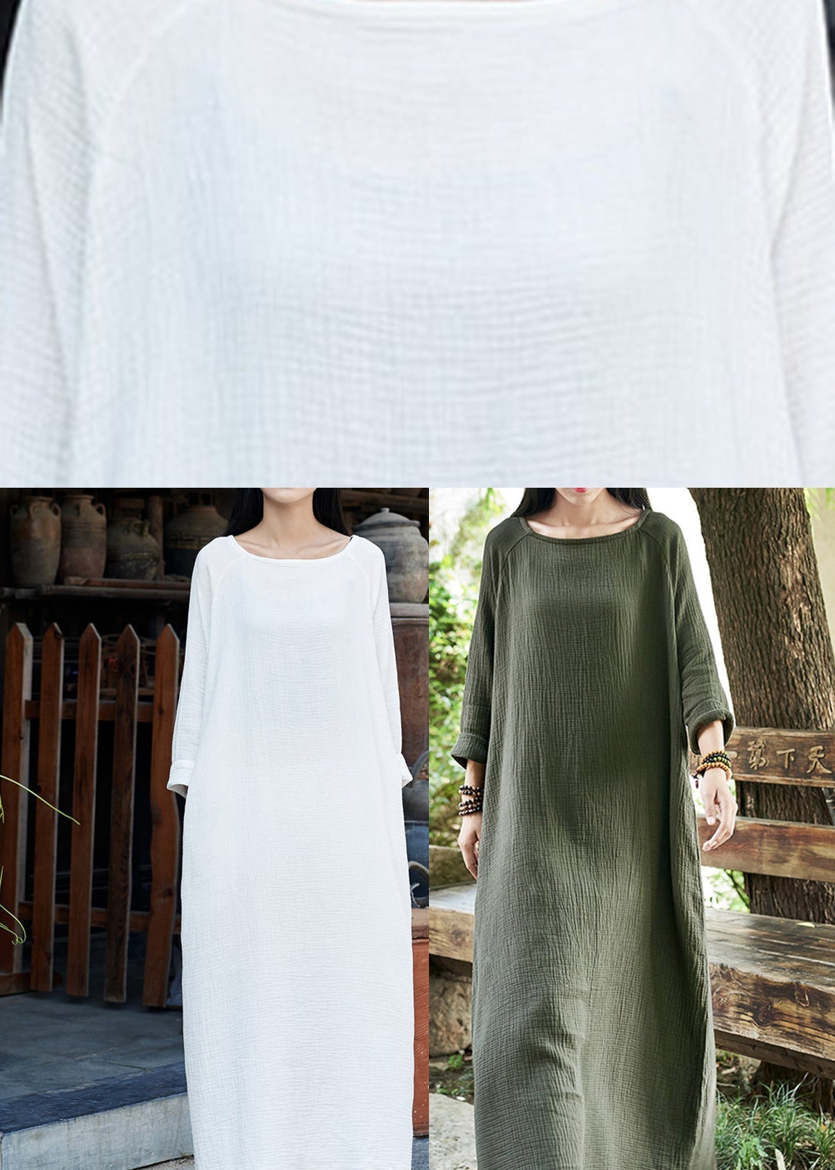 White O-Neck Solid Maxi Dresses Long Sleeve LY1954