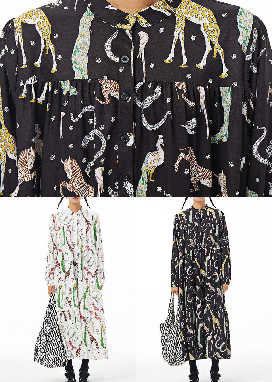White Print Patchwork Cotton Shirts Dress Stand Collar Wrinkled Spring LY1165