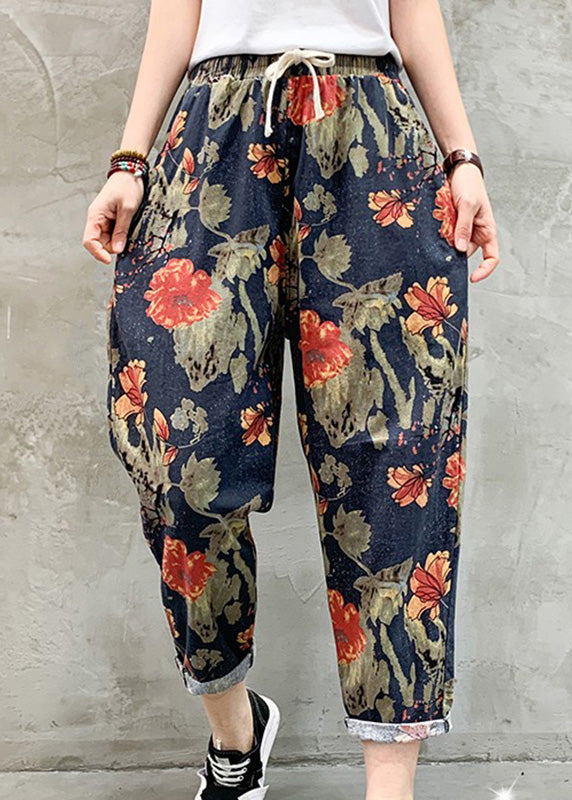 Women Black White Plaid Tie Waist Crop Beam Pants TQ1041