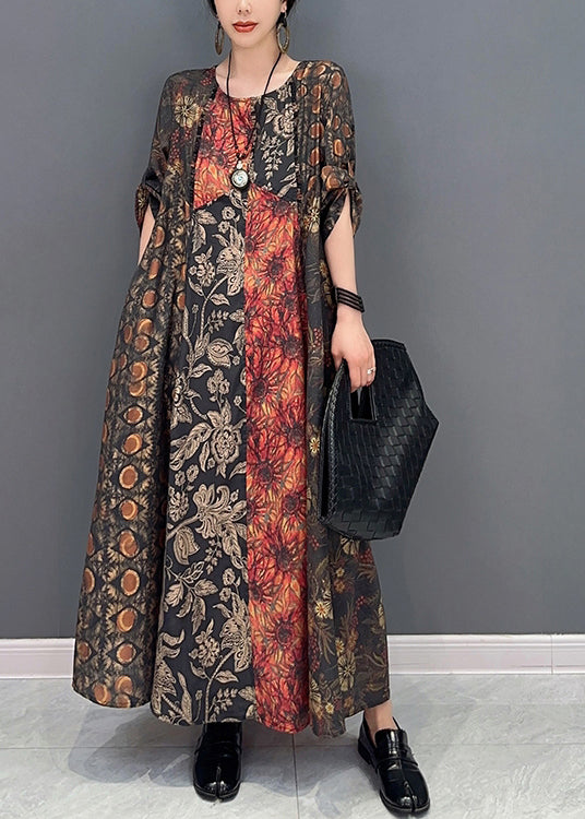 Women Colorblock Oversized Patchwork Print Long Dress Summer LY0557
