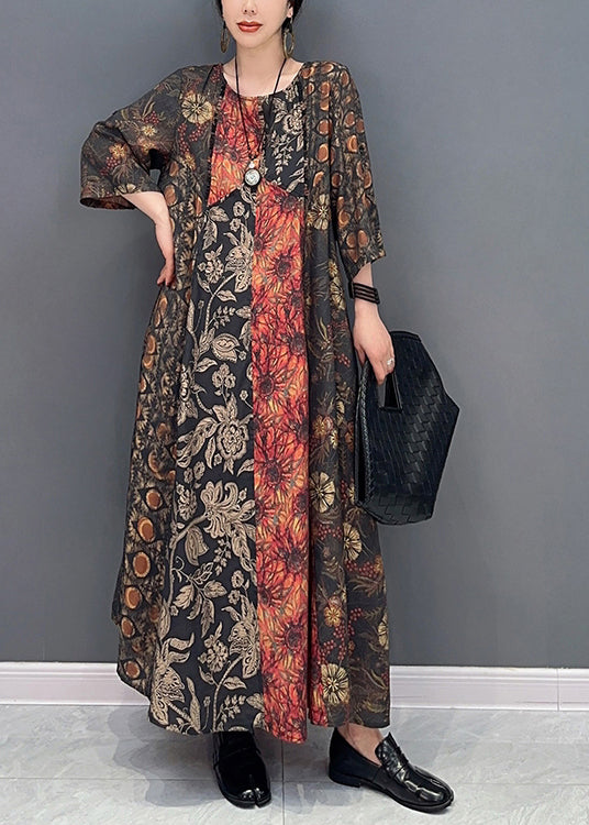 Women Colorblock Oversized Patchwork Print Long Dress Summer LY0557
