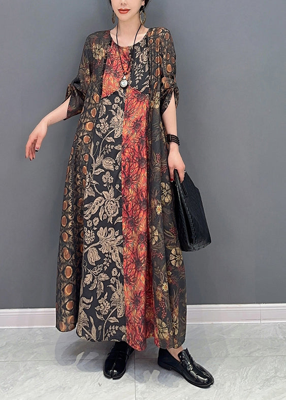 Women Colorblock Oversized Patchwork Print Long Dress Summer LY0557