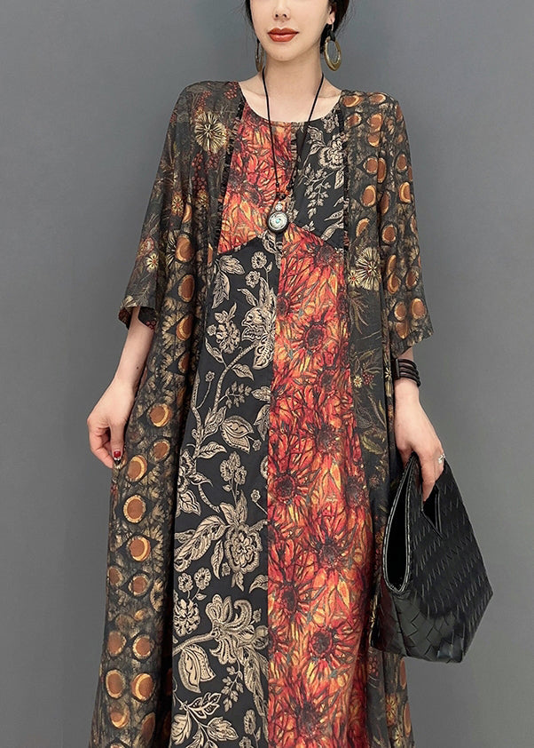 Women Colorblock Oversized Patchwork Print Long Dress Summer LY0557