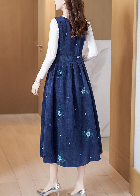 Women Embroideried Slim Fit Corduroy A Line Dress Two Pieces Set Spring AC2032