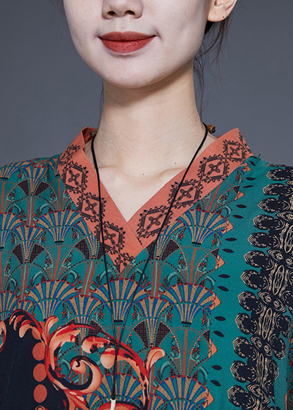 Women Green Asymmetrical Patchwork Print Silk Maxi Dresses Spring LY1769