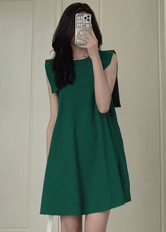 Women Green Slim Fit Original Design Cotton Mid Dress Sleeveless LY1310