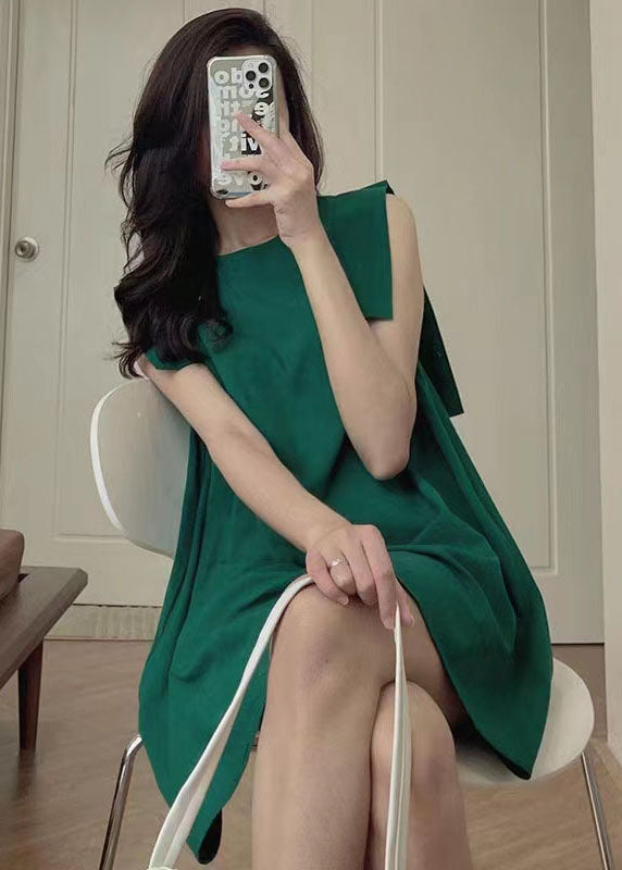 Women Green Slim Fit Original Design Cotton Mid Dress Sleeveless LY1310