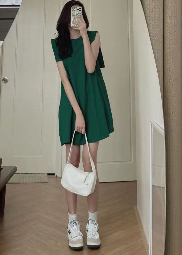 Women Green Slim Fit Original Design Cotton Mid Dress Sleeveless LY1310