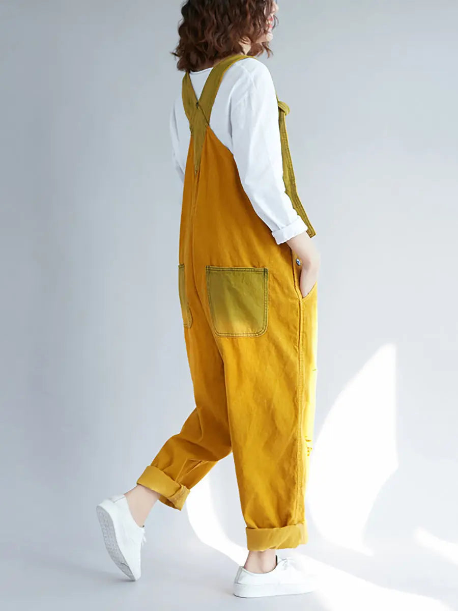 Women Retro Colorblock Autumn Denim Jumpsuits Ada Fashion