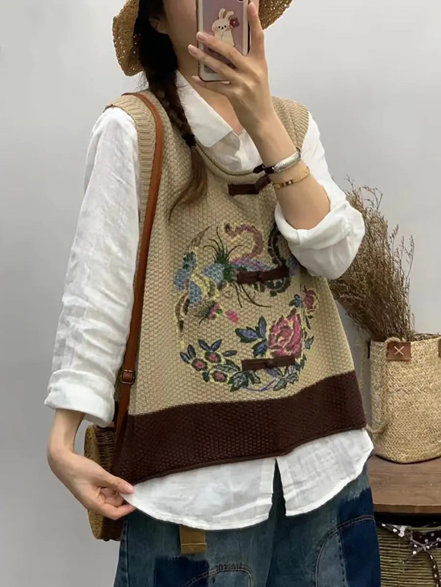 Women Retro Flower Print Colorblock Vest Ada Fashion