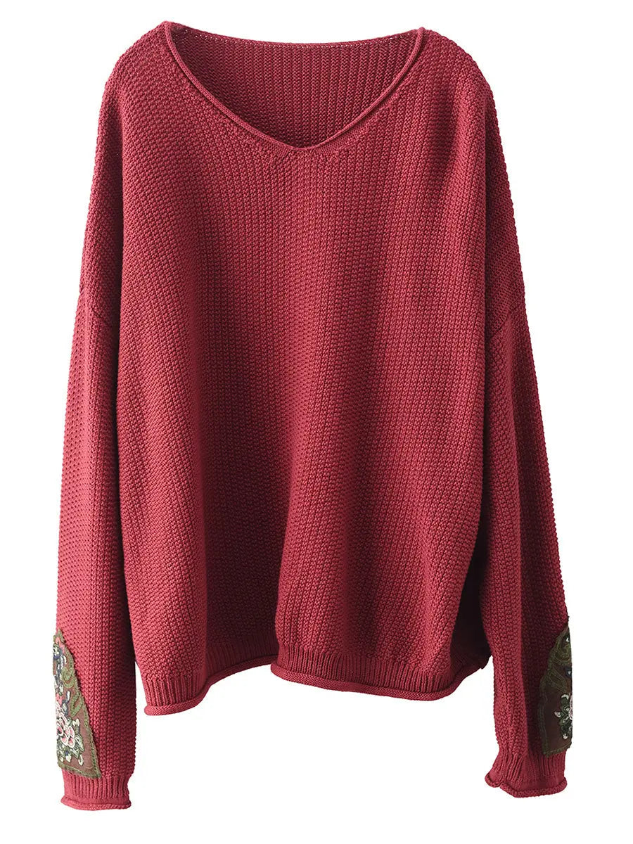 Women Spring Vintage Patch Spliced Knitted Sweater Ada Fashion