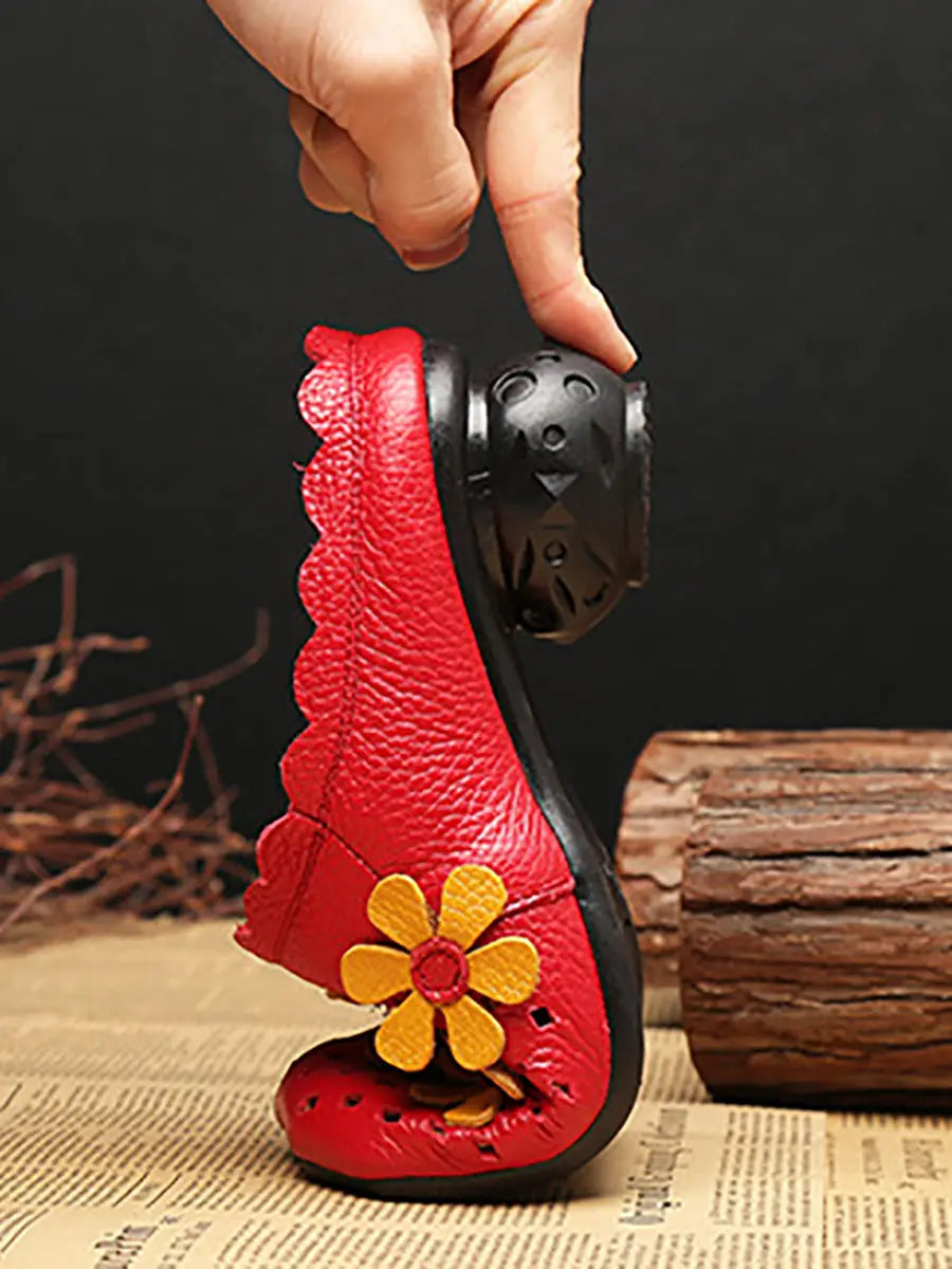 Women Summer Leather Vintage Flower Spliced Slippers Ada Fashion