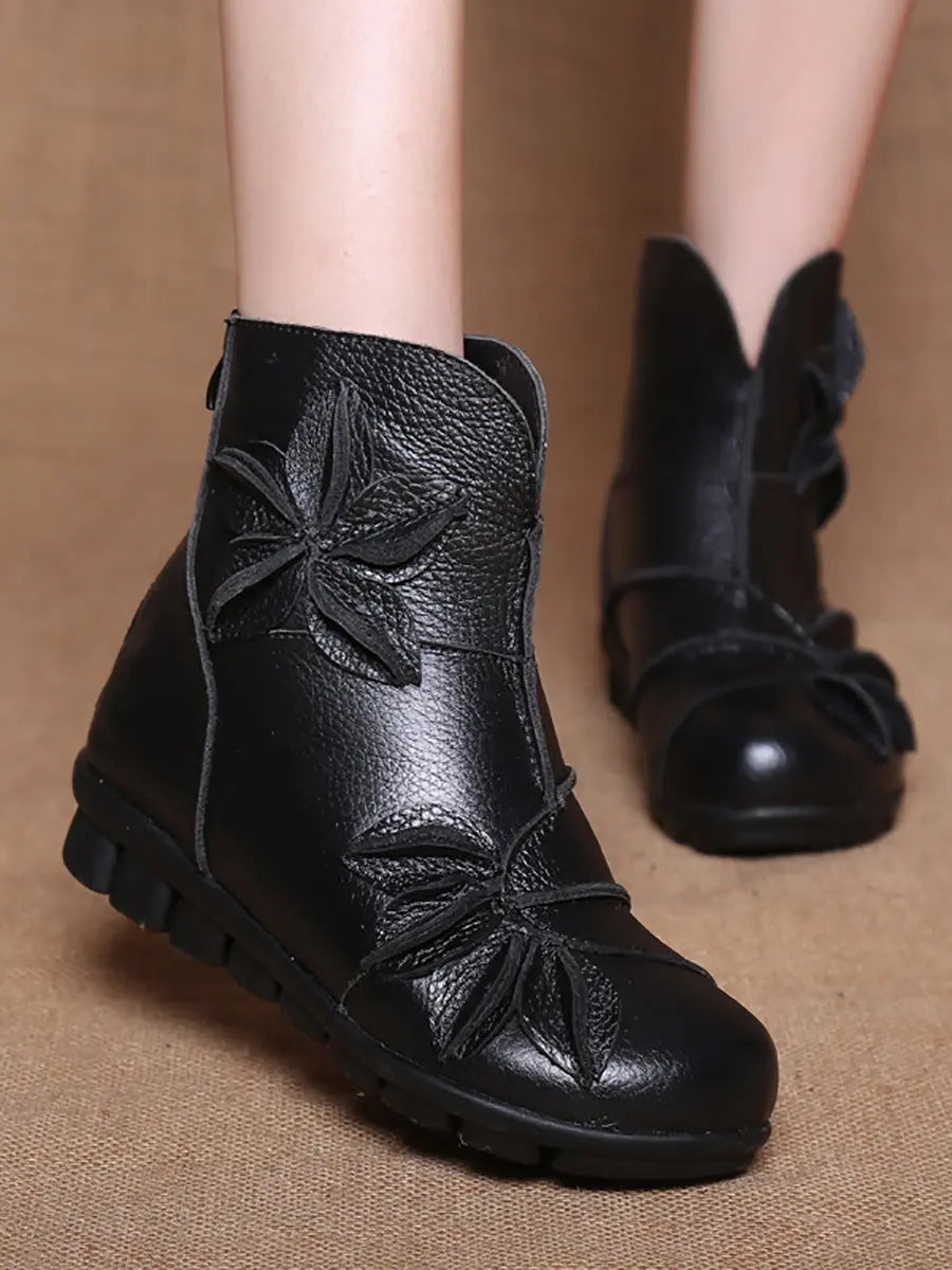Women Vintage Leather Spliced Ankle Boots Ada Fashion
