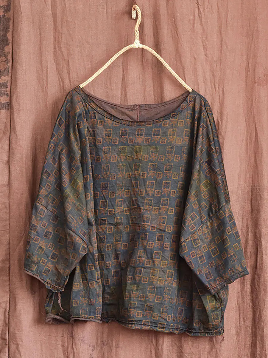 Women Vintage Spring Stripe Flower Cotton Shirt Ada Fashion