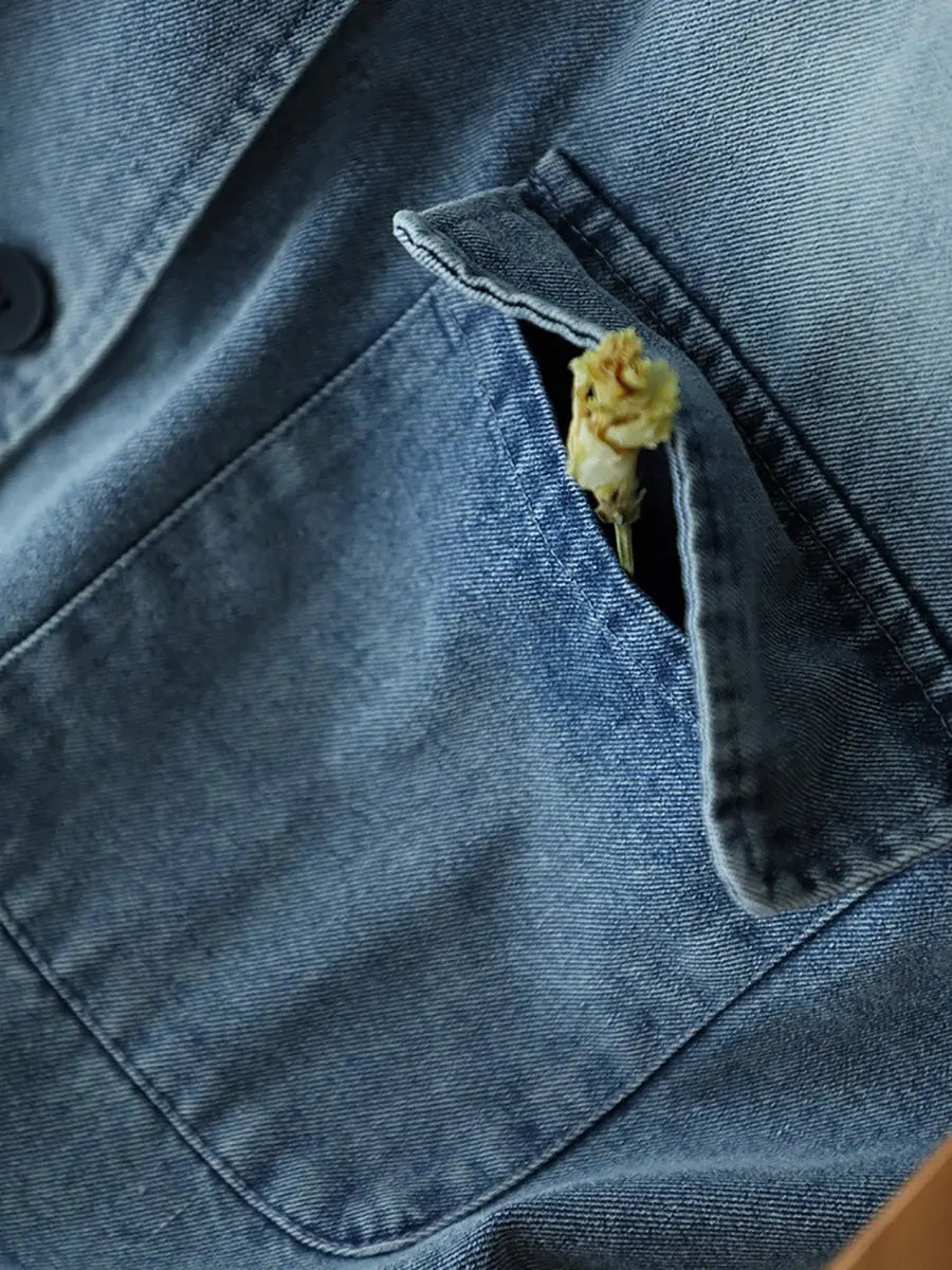 Women Vintage Spring Washed Denim Spliced Coat Ada Fashion