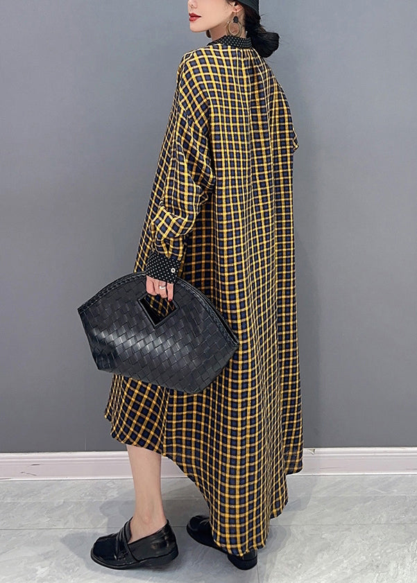 Yellow Plaid Patchwork Maxi Dresses Oversized Spring LY 0552