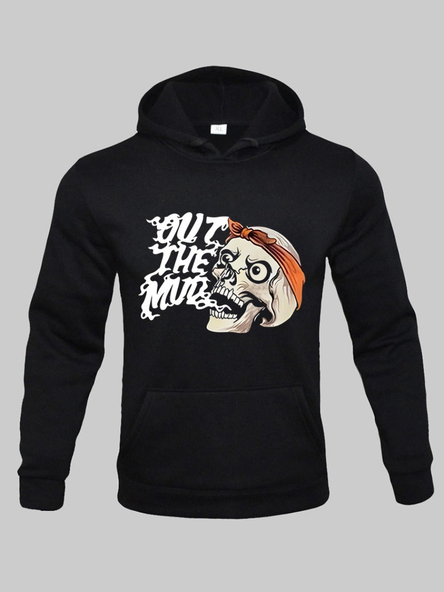 Men Skull Head Letter Print Kangaroo Pocket Hoodie AT9068