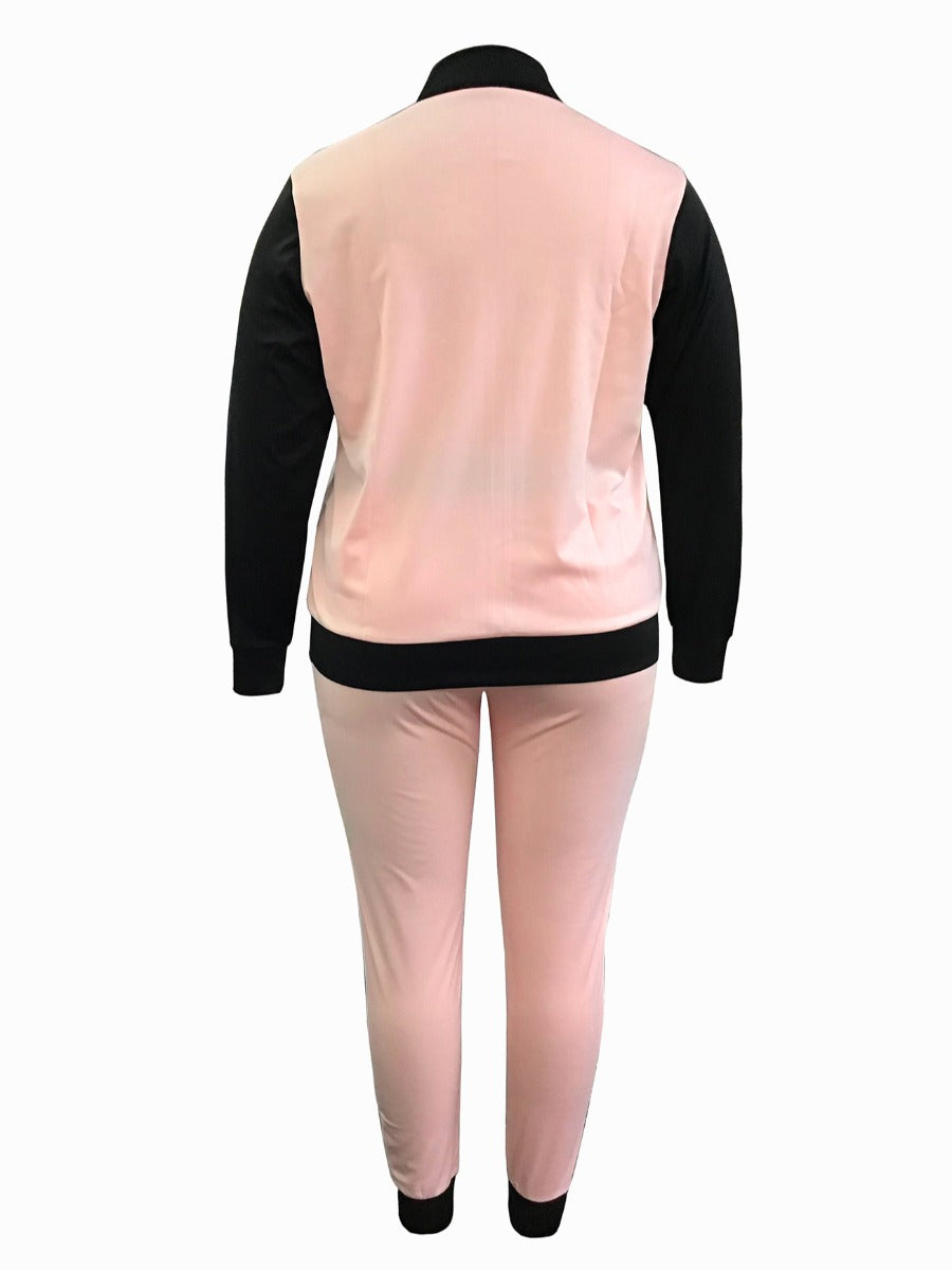 Plus Size Color Lump Patchwork Pants Set AT9019