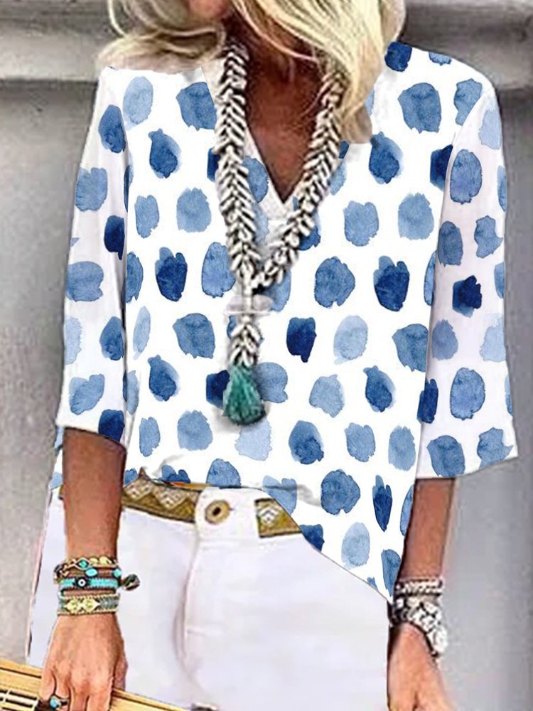 Women's Casual Holiday Weekend Floral T-shirt Tee polka dots Short Sleeve Print Geometric Round Neck Basic Top mm282