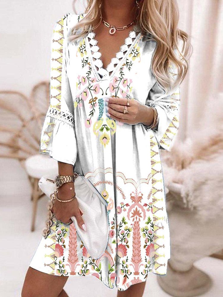 Boho Loosen Short Sleeve Woven Dress QV111