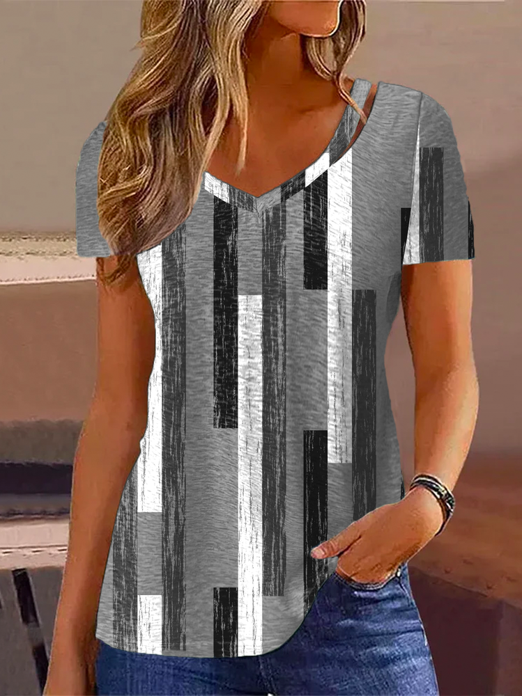 V Neck Casual Striped Shirt mm294