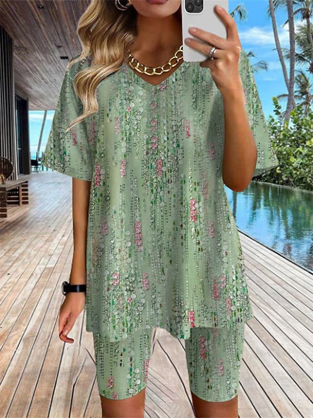 V Neck Polka Dots Casual Two-Piece Set QF115