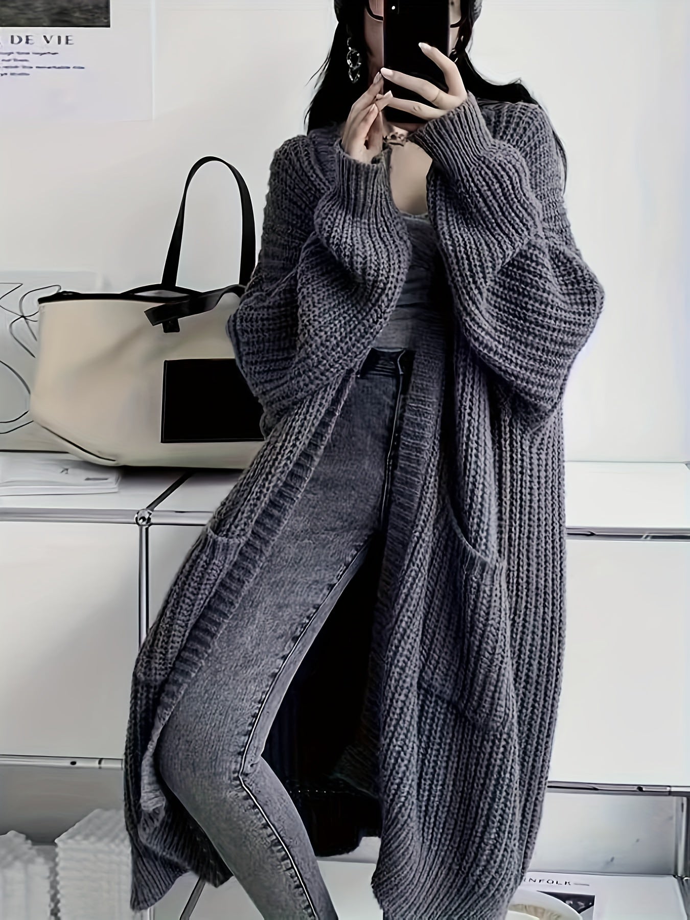 Solid Open Front Loose Knit Cardigan FJ3541 Furdela