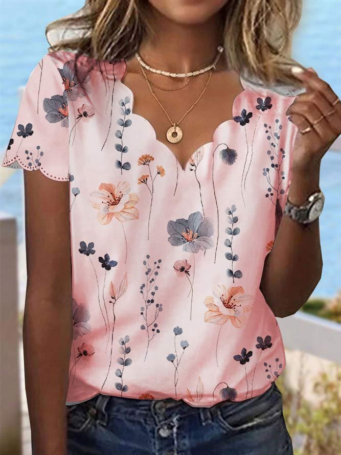 Summer Dessert Shell Neck Floral Design T-Shirt cc187