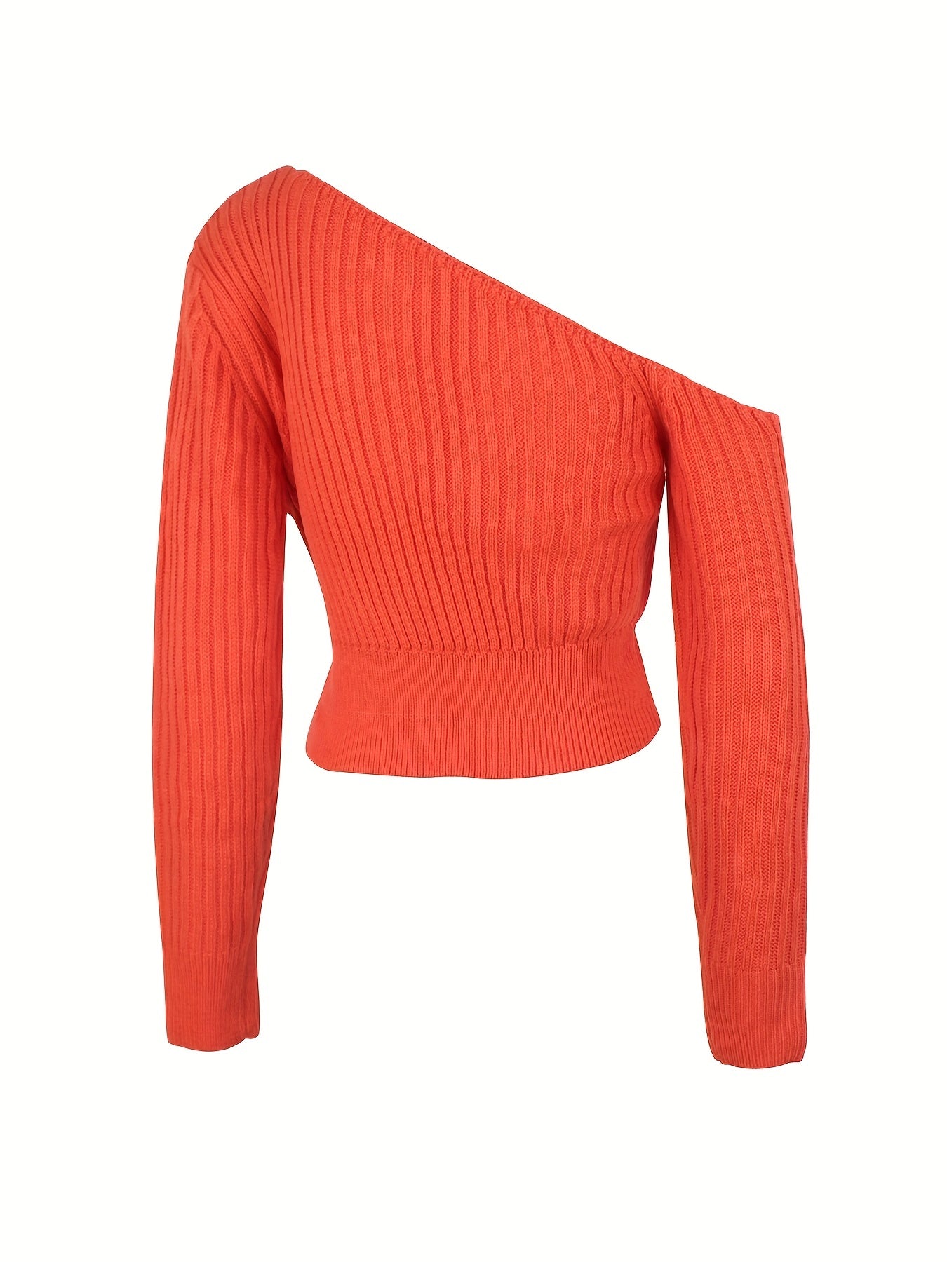 Ribbed Asymmetrical Neck Knit Crop Sweater FG9874 Furdela