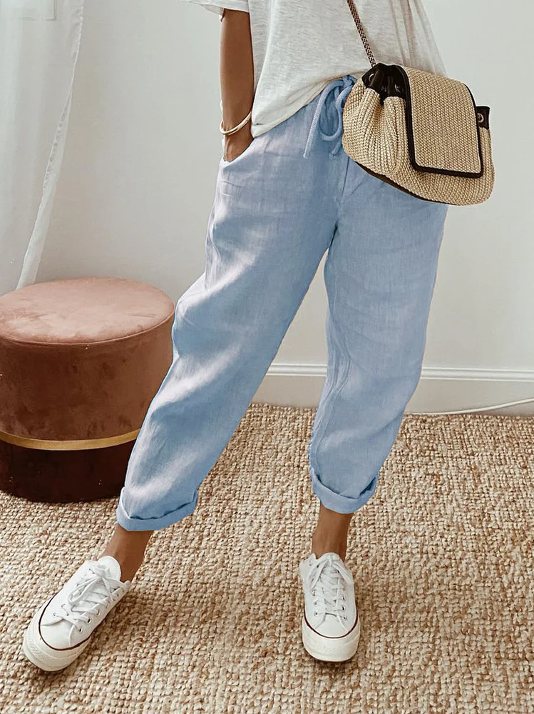 Loose Plain Casual Cotton Pants WX111