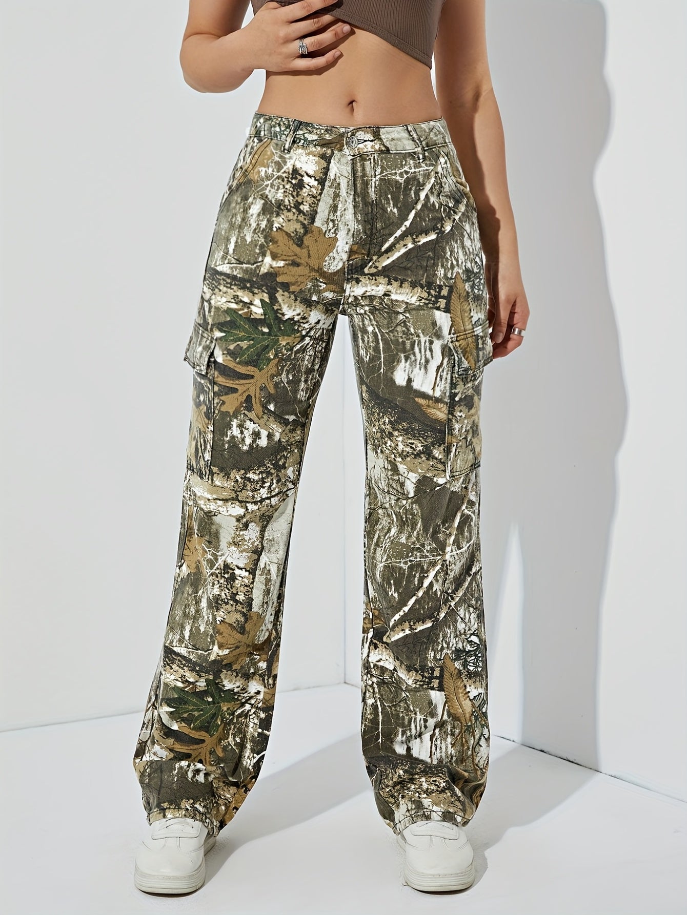 Leaf Print High Waist Cargo Pants RF4125 Furdela