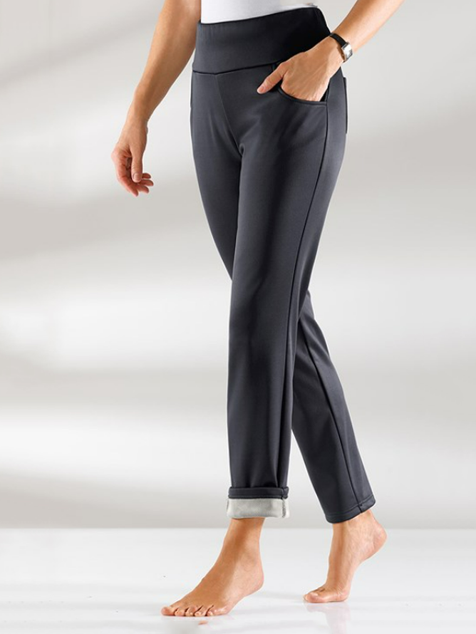 Women Fleece Warm Elastic Waist Casual Basic Black Pants WK89