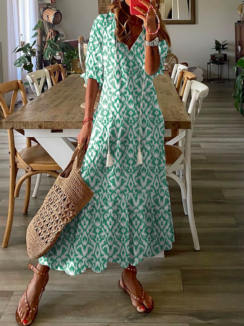 Women's Shift Dress Short Maxi Dress half Sleeve Floral Print Summer Fall V Neck Casual Geometric Printed Dress MMr46