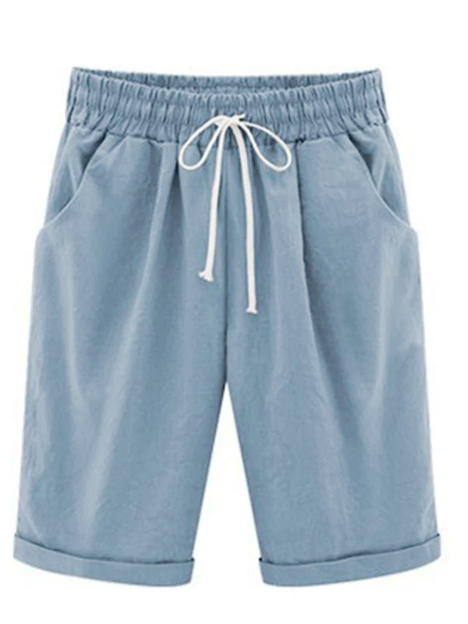 JFN Elastic Waist Solid Causal Pockets Shorts QK96