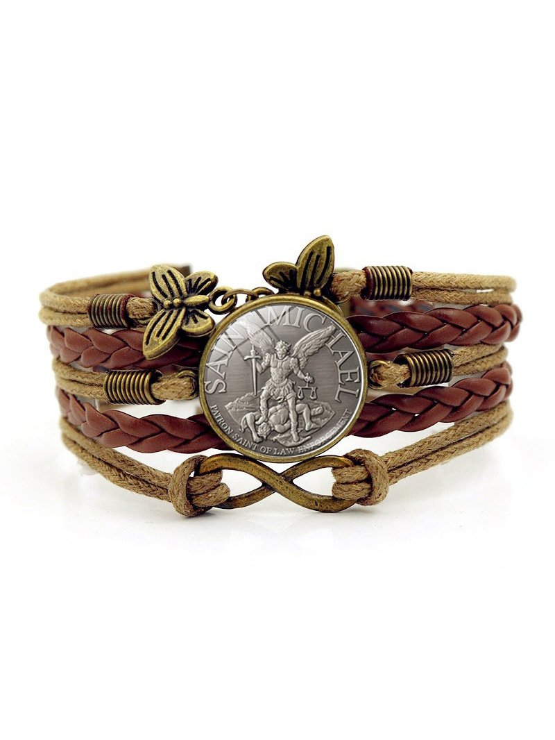 Vintage Angel Pattern Transparent Crystal Leather Multilayer Bracelet Everyday Casual Western Style Jewelry cc1
