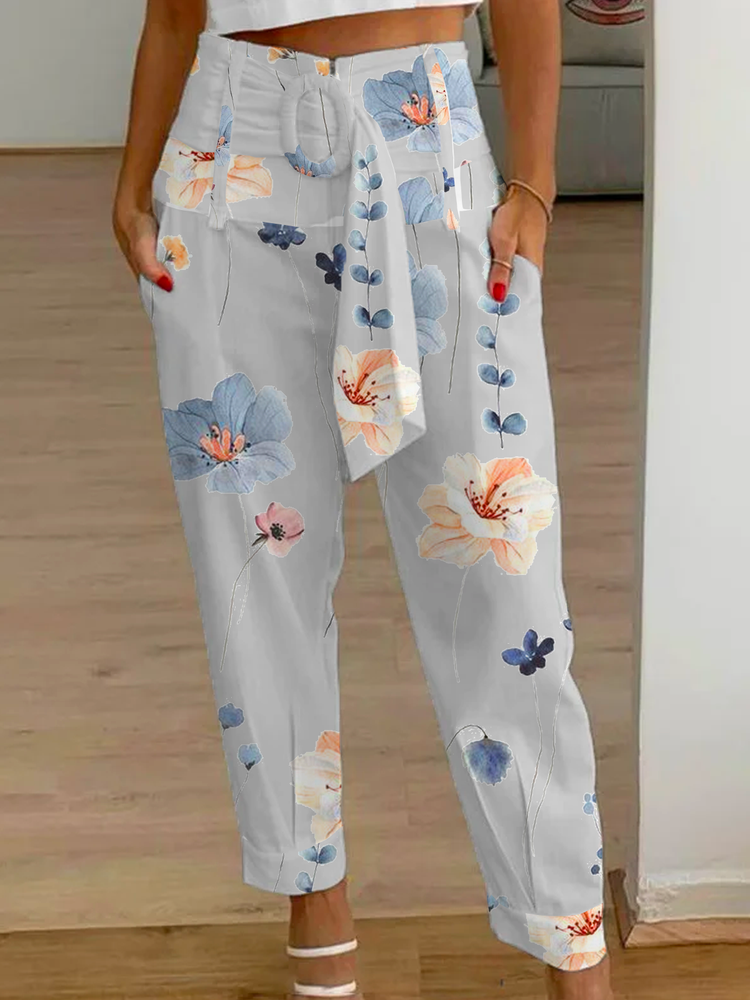 Casual Floral Loose Cargo Pants WX114