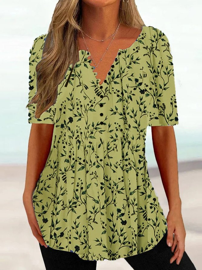 Women's Summer Tunics V Neck Regular Fit Casual Floral Shirt mm247