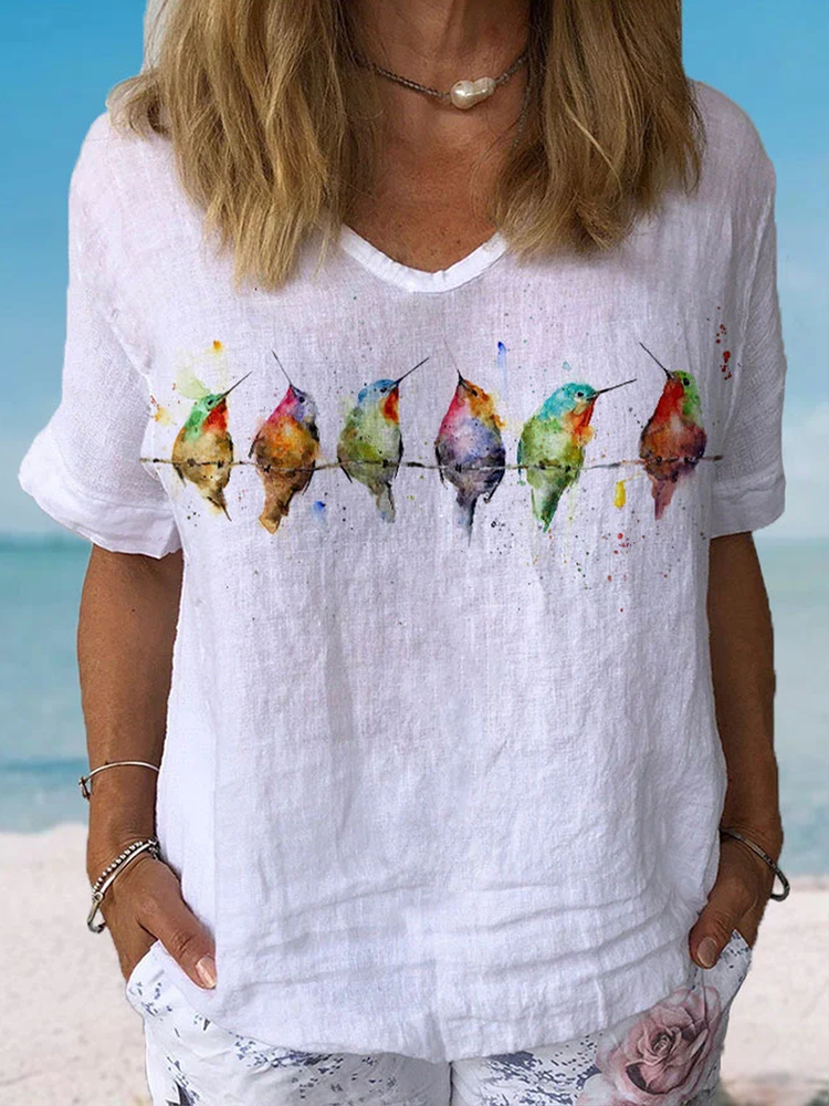 Women's Watercolor Hummingbirds Print Lounge Top F4153