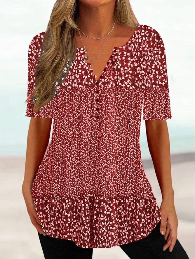 Women's Summer Tunics V Neck Floral Regular Fit Casual Shirt mm245