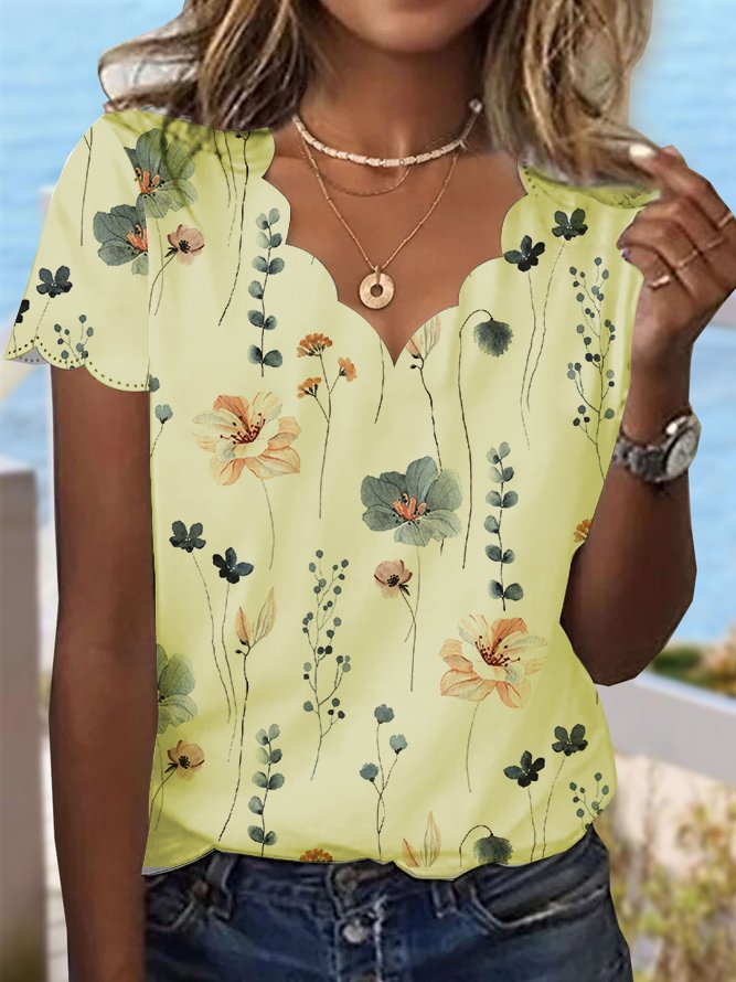 Summer Dessert Shell Neck Floral Design T-Shirt cc187