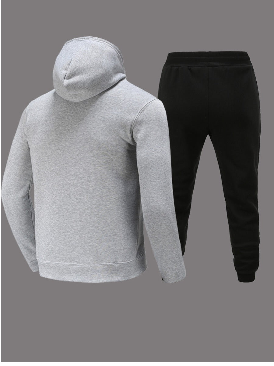 Figure Letter Print Kangaroo Pocket Tracksuit Set AR5064