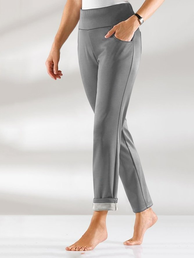 Women Fleece Warm Elastic Waist Casual Basic Black Pants WK89