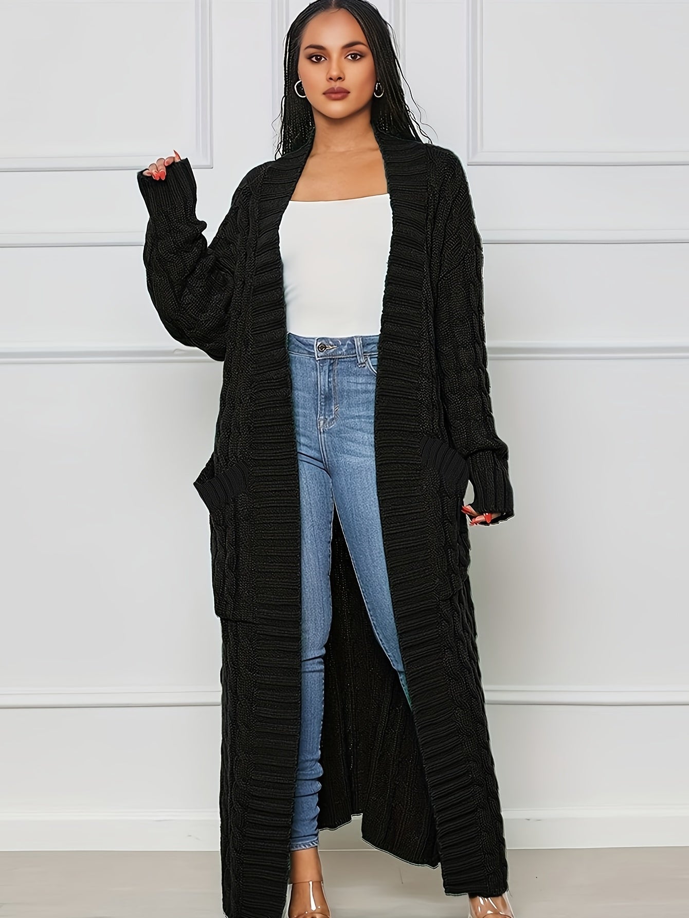 Long Length Cable Knit Cardigan TF8521 Furdela