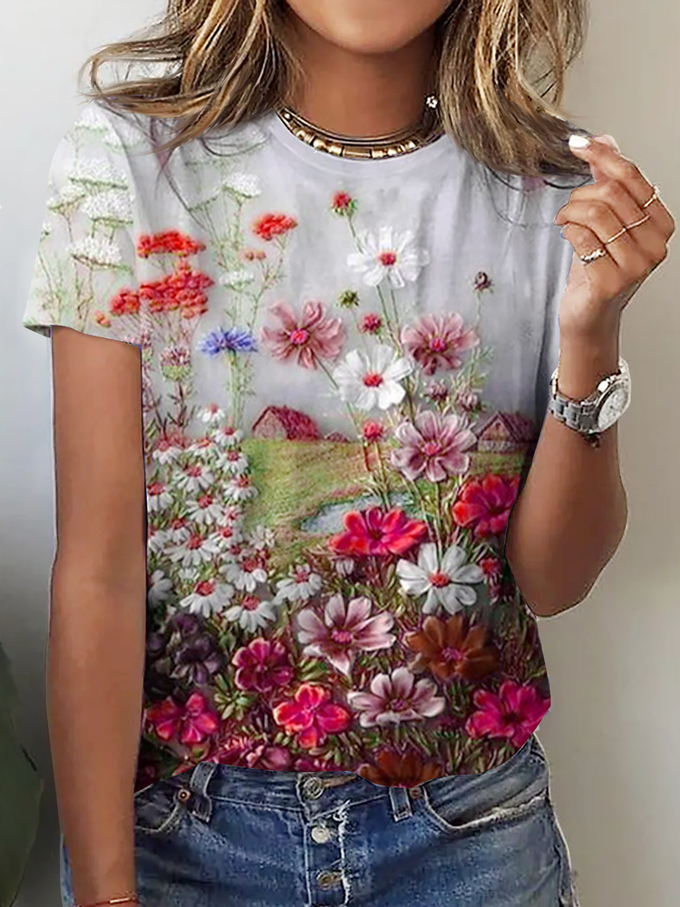 Loose Vacation Knitted Crew Neck T-Shirt cc155
