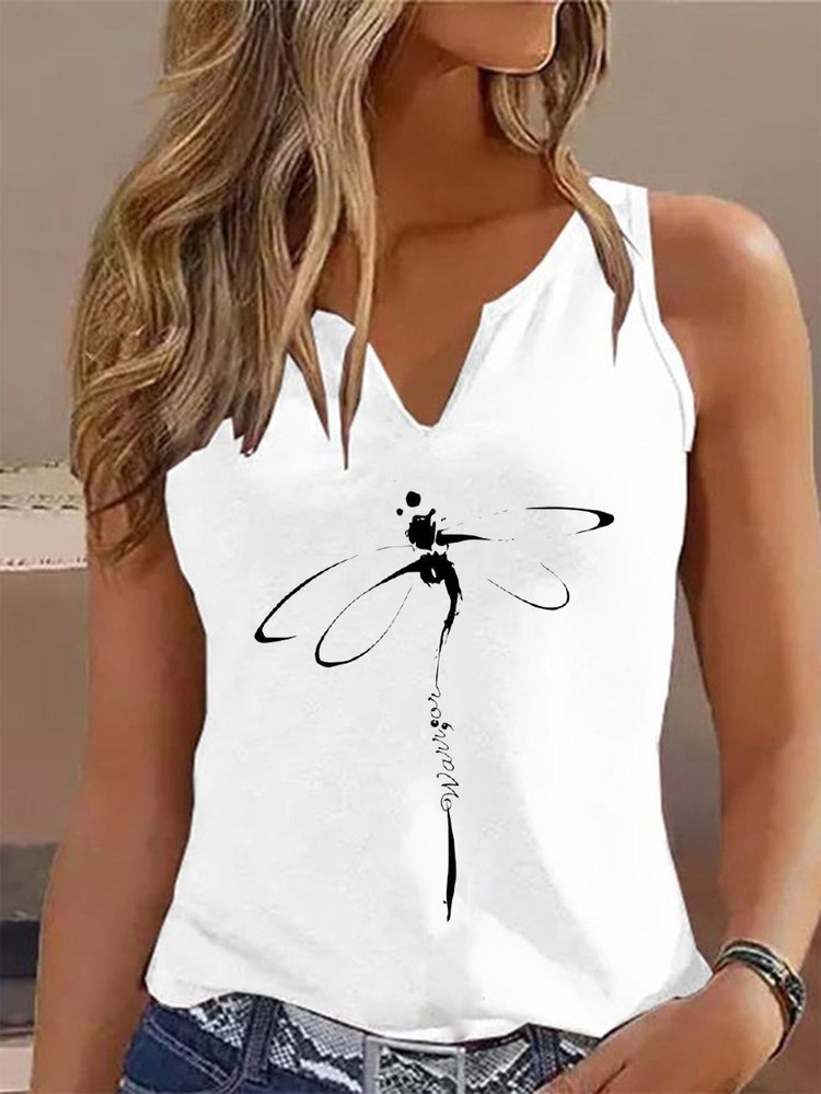 Dragonfly Casual Notched Loose Tank Top QH89
