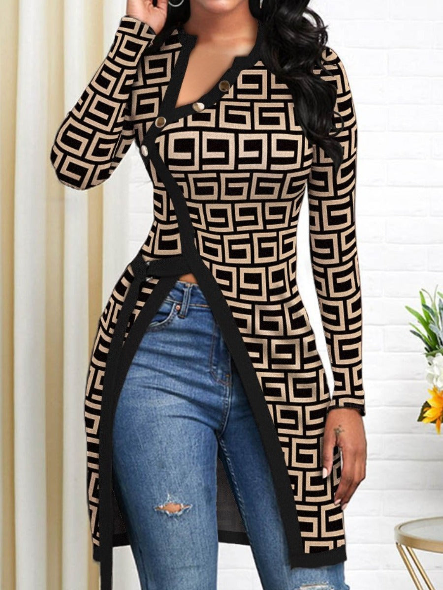 SXY Geometric Print Bandage Design Blouse AR5062
