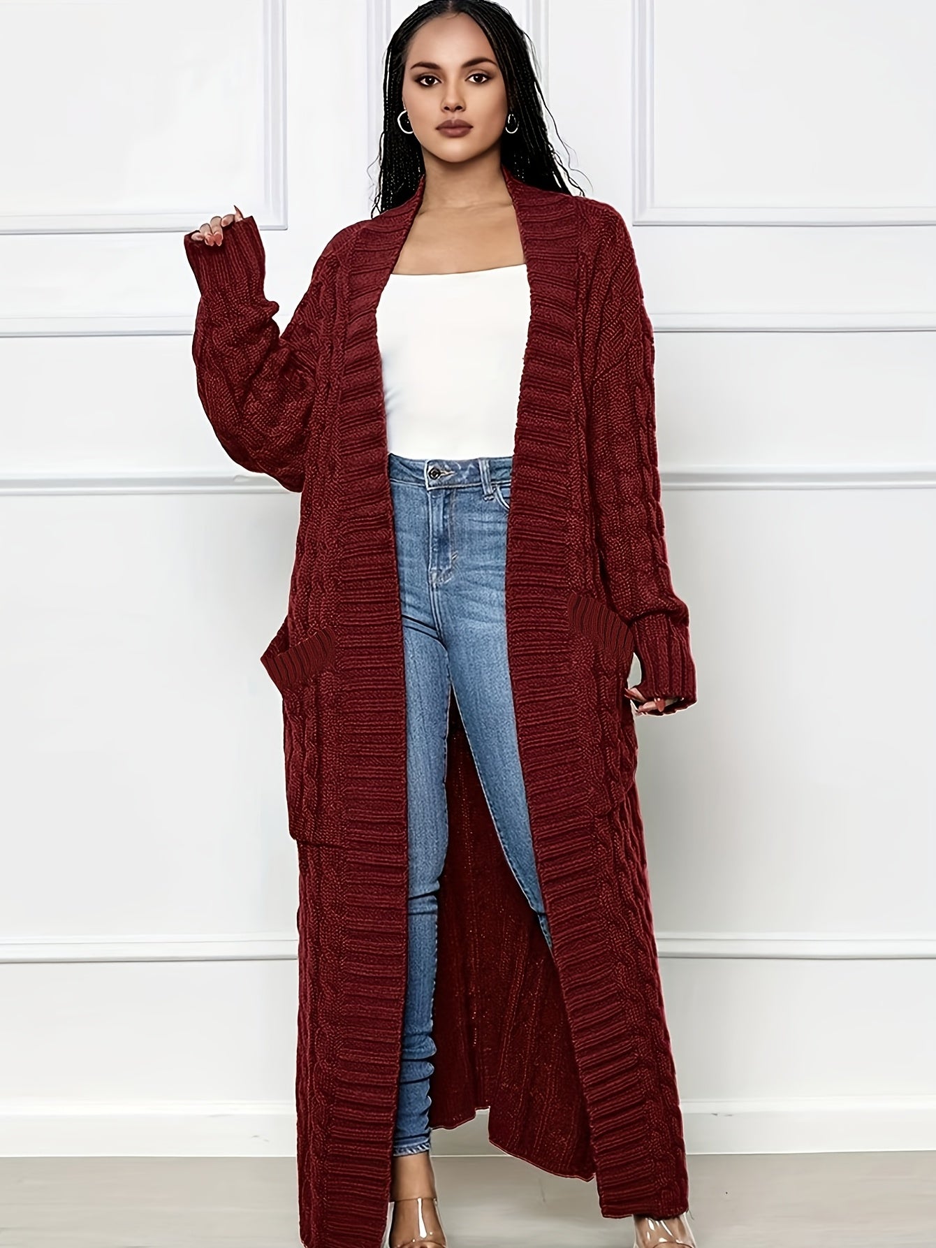 Long Length Cable Knit Cardigan TF8521 Furdela