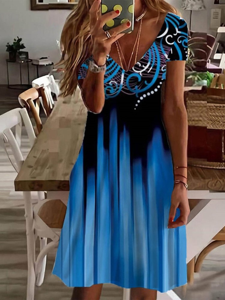 Fit Casual Ethnic V Neck Dress QM87