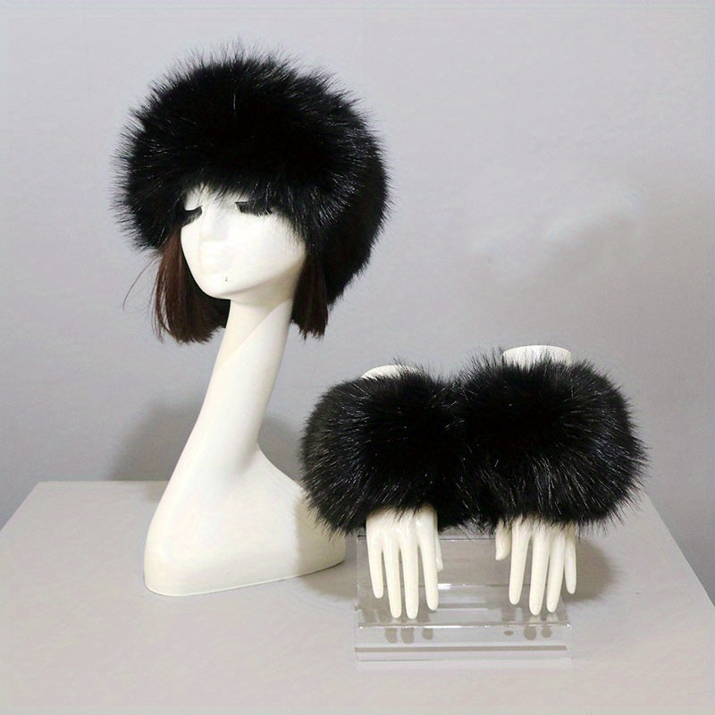 Fuzzy Hat & Fake Cuff Set EG6354 Furdela